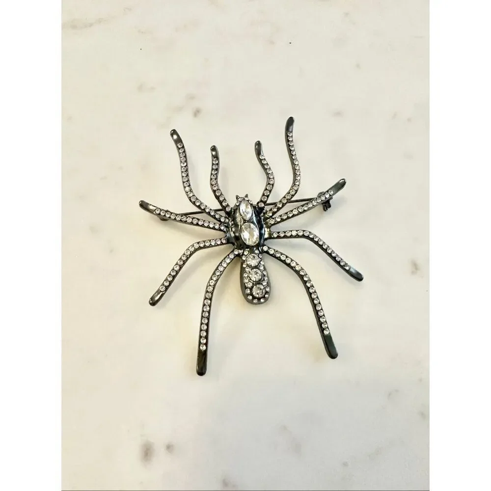 Stunning Halloween long leg rhinestone embellished spider brooch